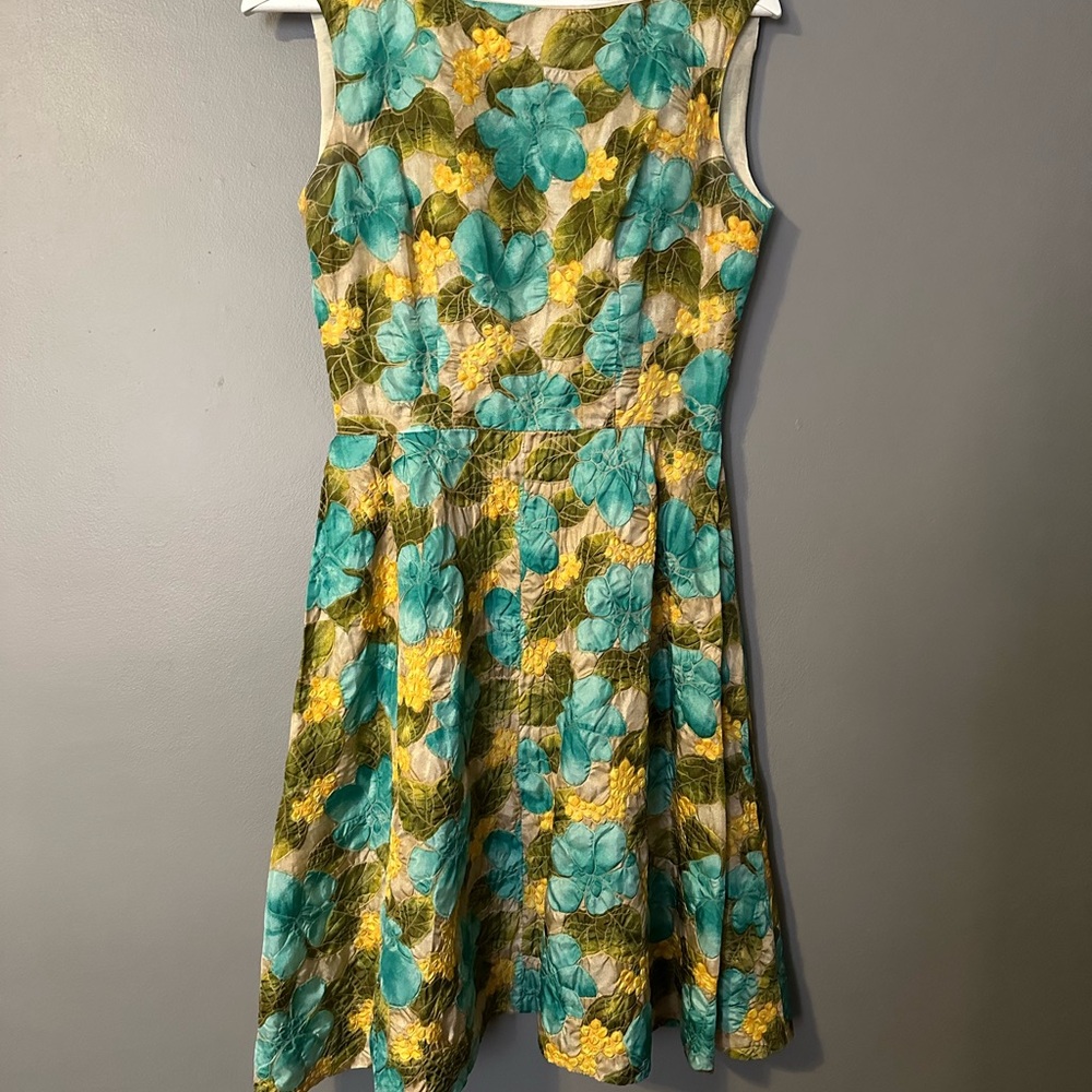 Vintage Handmade Floral Sleeveless Dress - Green, Blue and Yellow